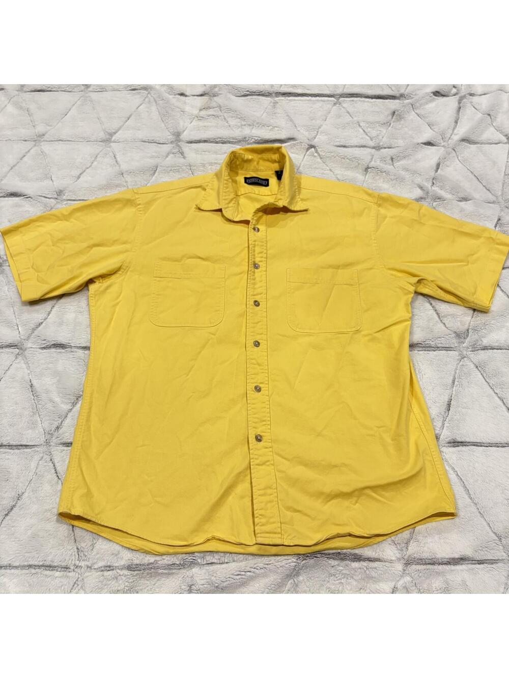 Lands' End Vintage Men's Yellow Cotton Short Sleeve Shirt Regular M Comfortable
